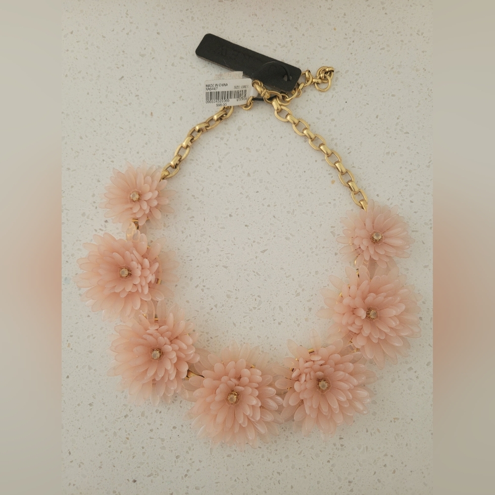 J. Crew Blush Pink Dahlia Floral Statement Necklace with Gold Chain